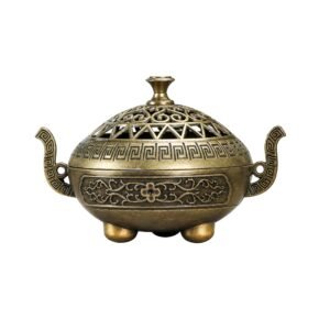 Vintage Round Incense | Bakhoor Burner – Traditional Star Pattern Design, Brass look, Decorative Metal Holder for Home & Aromatherapy