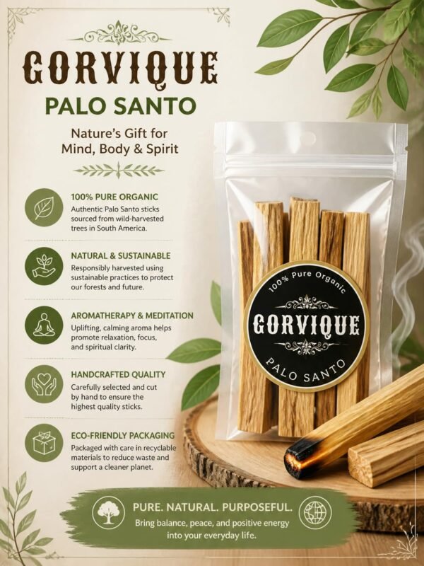 Palo Santo Wood Smudge Sticks, 100% Pure Organic, 60g (4-5 Sticks)