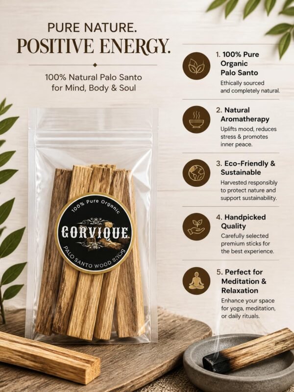 Palo Santo Wood Smudge Sticks, 100% Pure Organic, 60g (4-5 Sticks)