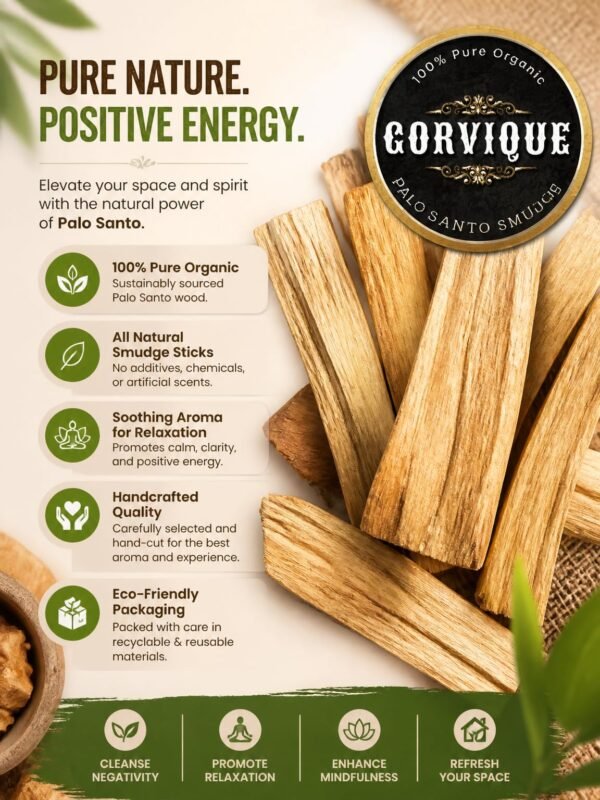 Palo Santo Wood Smudge Sticks, 100% Pure Organic, 60g (4-5 Sticks)