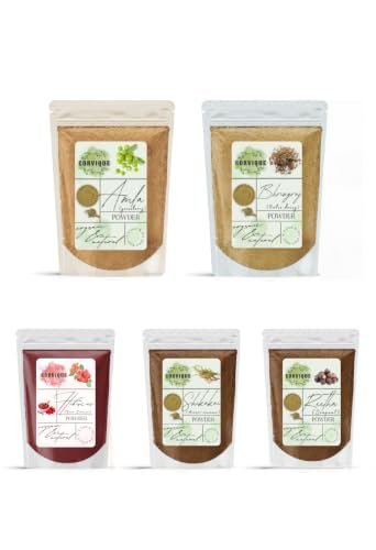 Gorvique's Amla, Reetha, Shikakai, Bhringraj and Hibiscus Powder for Hair (50g each)